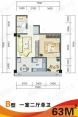 聚鑫2期阔座一室两厅单卫户型图