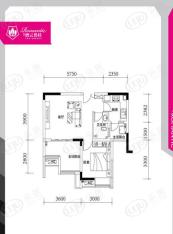 维景缙云碧桂维景缙云碧桂一期2号楼标准层2号户型图1室1厅1卫1厨 58.88㎡户型图