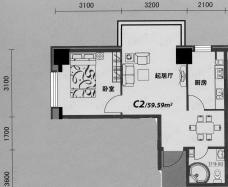城建东逸花园二期房型: 一房;  面积段: 36 －64 平方米;户型图