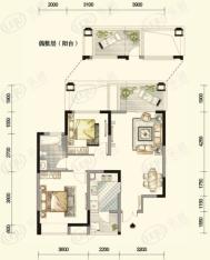 金沙海棠J户型 2011年在售 2室2厅1卫 建筑面积：86.17㎡户型图