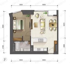 天津雅颂居F户型一室两厅一卫户型图