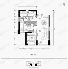 华润万象城2号楼雅悦D户型两室两厅一卫户型图