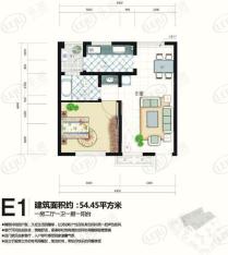 南阳盛世E1型1室2厅1卫1厨户型图