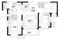 华远枫悦3室2厅1厨1卫 -建筑面积：90.00㎡户型图