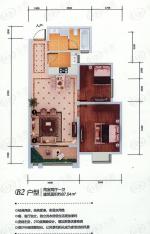 景寓学府B2户型 两室两厅一卫 经典两房 餐、客厅独立 宽阔主卧 270度飘窗设计户型图