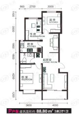 梦想西铁成P户型 三室二厅一卫户型图