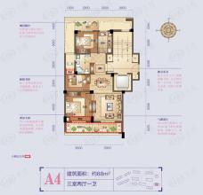 赛丽丽园A4户型 约88平米 三室二厅一卫户型图