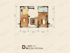 万龙国际城三期D户型建面约62.84-65.55平户型图