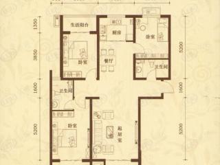 美的时代城三室两厅两卫133.18平米C户型户型图