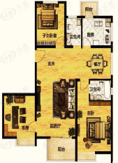 中泰自然城中泰自然城11号楼III-A3室2厅2卫1厨 125.40㎡户型图