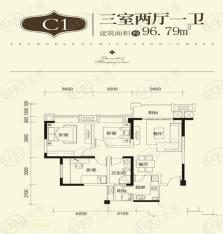 神州南都3室2厅1卫户型图