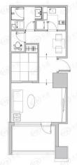 柏悦国际公寓D户型 1室2厅1卫1厨户型图