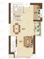 中海联·智汇城1室2厅2卫户型图