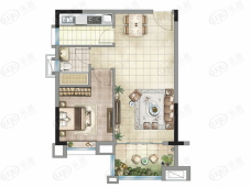 时代绿庭山语1室2厅1卫户型图