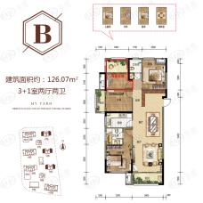 润屋美院3室2厅2卫户型图