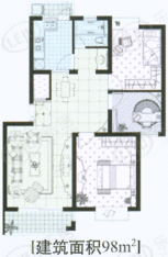 东方知音房型: 二房;  面积段: 84.7 －98 平方米;户型图