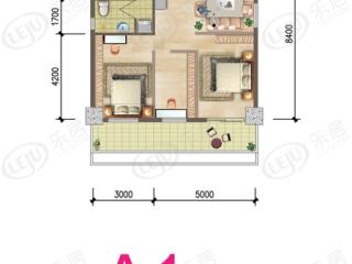世茂-公园城市公寓A1户型98㎡（三室两厅一厨一卫）户型图