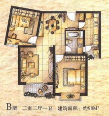 溧阳华府房型: 二房;  面积段: 90 －100 平方米;
户型图