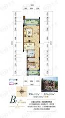 天籁谷国际度假区B1户型2F-1 一室一厅双阳台 套内约43.34平米户型图