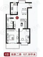 紫虹嘉苑二期房型: 二房;  面积段: 90.87 －107.36 平方米;
户型图
