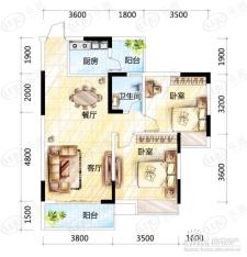 正居金福第C4户型：2房2厅1卫户型图