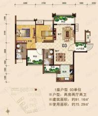 大沥碧桂园华府2室2厅2卫户型图