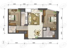 天津雅颂居J户型两室两厅两卫户型图