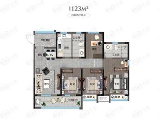 龙口中南熙悦123平米四居室户型图