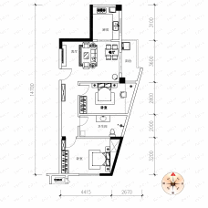 华天明珠紫阳府2室1厅户型图