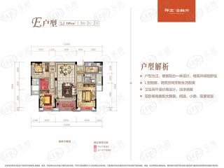 恒源玖章E户型109㎡ 三室两厅两卫户型图