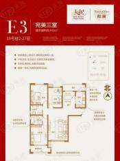 大观国际居住区二期E3户型完美三室户型图