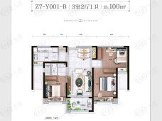 碧桂园新海学府3室2厅1卫户型图