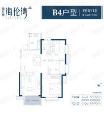 海伦湾海伦湾高层B4户型    3室2厅1卫户型图