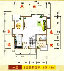 七彩黄金村D2户型：一层户型图