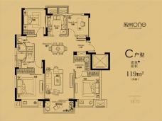 绿地苏州ONE4室2厅2卫户型图