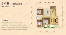 华申滨江国际新城楼梯房 B户型 三房两厅两卫122㎡户型图