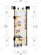 丁香公寓房型: 一房;  面积段: 69 －90 平方米;户型图