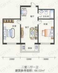 龙腾金荷苑房型: 二房;  面积段: 64 －66 平方米;户型图