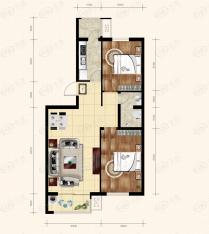 学院1号6#楼E2户型两室两厅一卫户型图