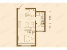 凤城国贸北区6#标准层4户型 1室1厅1卫 47.74平米户型图