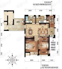 东和云第3室2厅1卫户型图