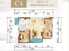 长虹国际城中央公馆3室2厅1卫户型图