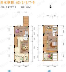 山水印象A2/3/5/7-B户型 五房三厅三卫户型图