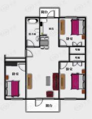 金汇园A2户型图:3室2厅1卫1厨户型图