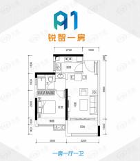 惠景慧园51平米1房户型图