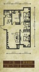 璟悦香湾房型: 三房;  面积段: 100 －110 平方米;户型图
