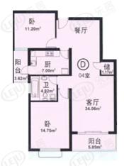 申江名园房型: 二房;  面积段: 115 －128 平方米;
户型图