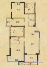 天山水榭花都2室2厅2卫1厨户型图