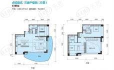 华润小径湾点式复式三房B户型3室2厅3卫1厨 228.00㎡户型图