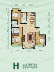 钢城水岸3室2厅2卫户型图